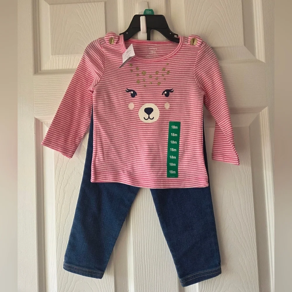 Carter's Baby Girl 18 Months 2 Pc Set NWT Outfit Animal Reindeer Stripes